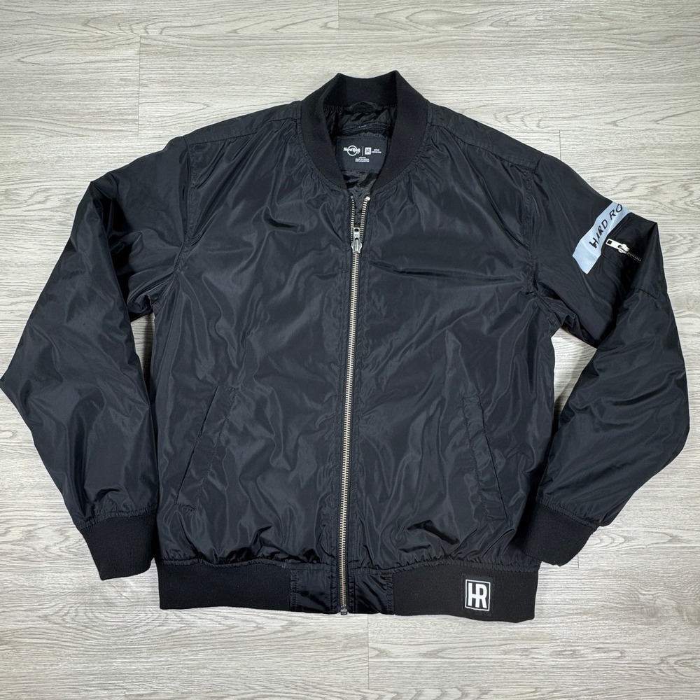 Hard Rock Men's Bomber Jacket Black‎ Medium Full Zip Active Utility Pocket